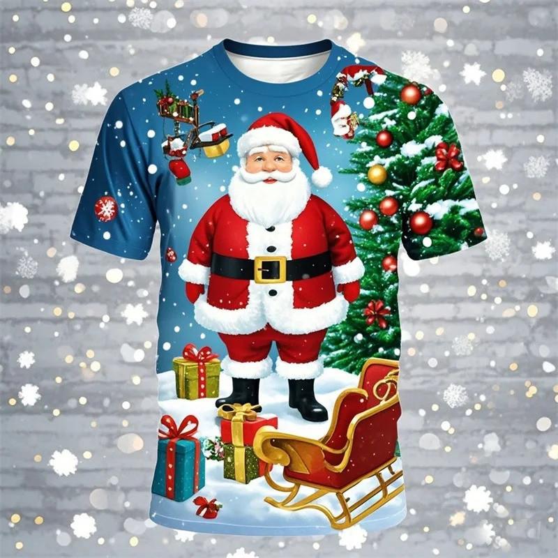 3D printed Santa Claus T-shirt men's and women's summer casual short sleeved Christmas T-shirt top men's oversized T-shirt