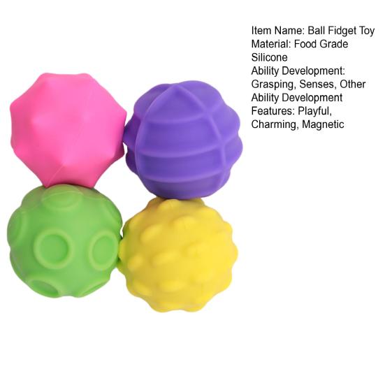 4 Pcs Silicone Magnetic Fidget Balls for Adults Teens Magnet Balls Stress Relief Sensory Toy with Fun Textures for Office Desk Accessory