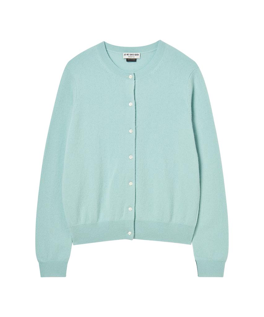 JE NE SAIS QUOI [100% Cashmere] Signature Crew Neck Cashmere Cardigan_ Mint