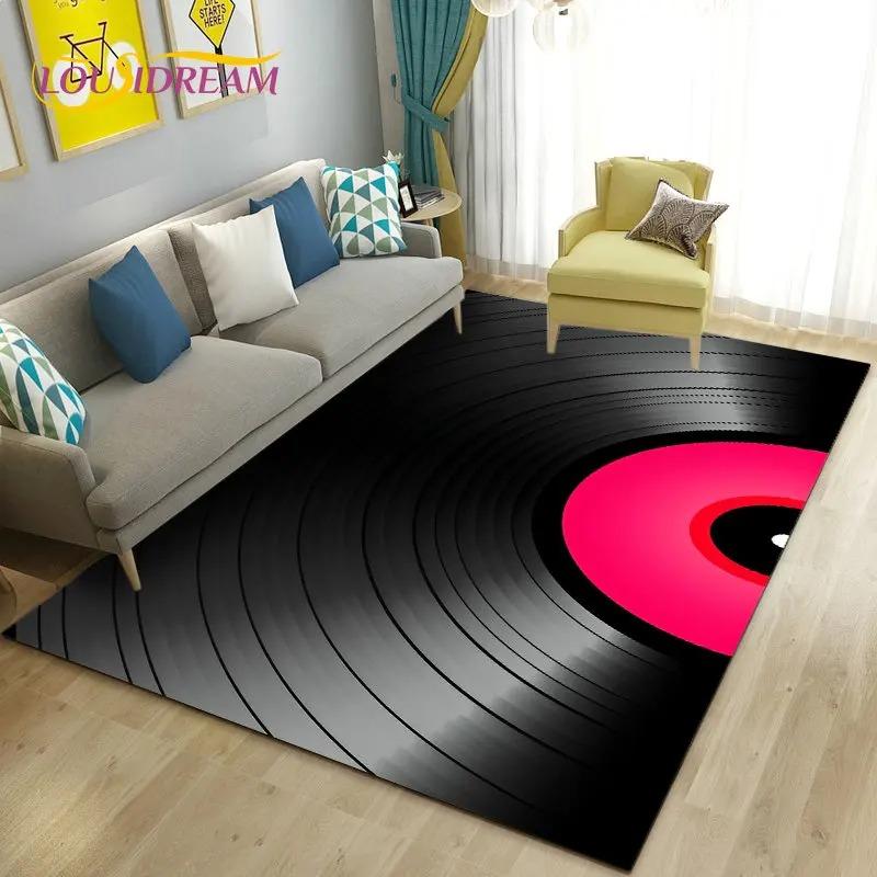 3D Classical Music Vintage Vinyl Record Area Rug Carpet Rug for Living Room Bedroom Sofa Decoration Kid Play Non-slip Floor Mat