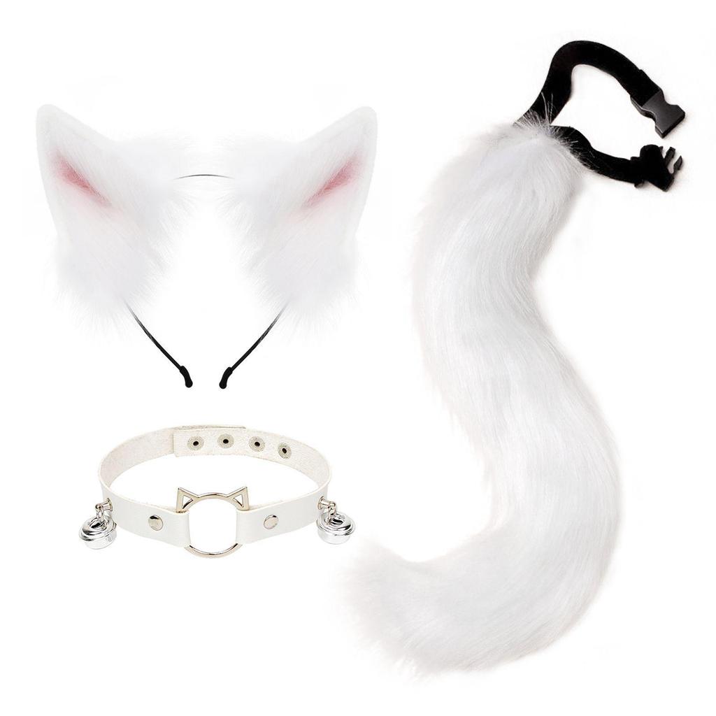 Plush Cat Ears Headband Cat Tail Accessories Collar Cute Cat Girl Animal Ears Hair Accessories Animal Tail Collar Accessories Set
