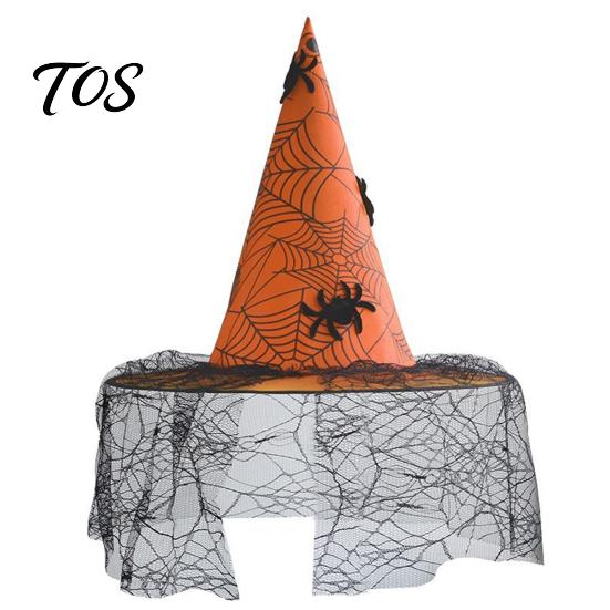 Dark Theme Stage Performance Hat Halloween Witch Hat, with Lace Mesh And Simulated Spiders, Gothic Costume Accessories for Carnival Nights Style