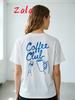 T-shirt Unisex Stampa Grafica Coffee Club Manica Corta Casual Girocollo Design Tazza da Caffè con Lettere Abbigliamento Unisex Retro