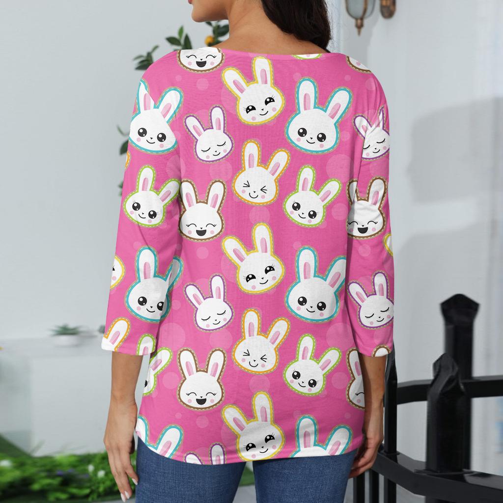 Top Casual Moderno Sexy Cómodo de Mujer con Escote en V Estampado y Mangas de Tres Cuartos