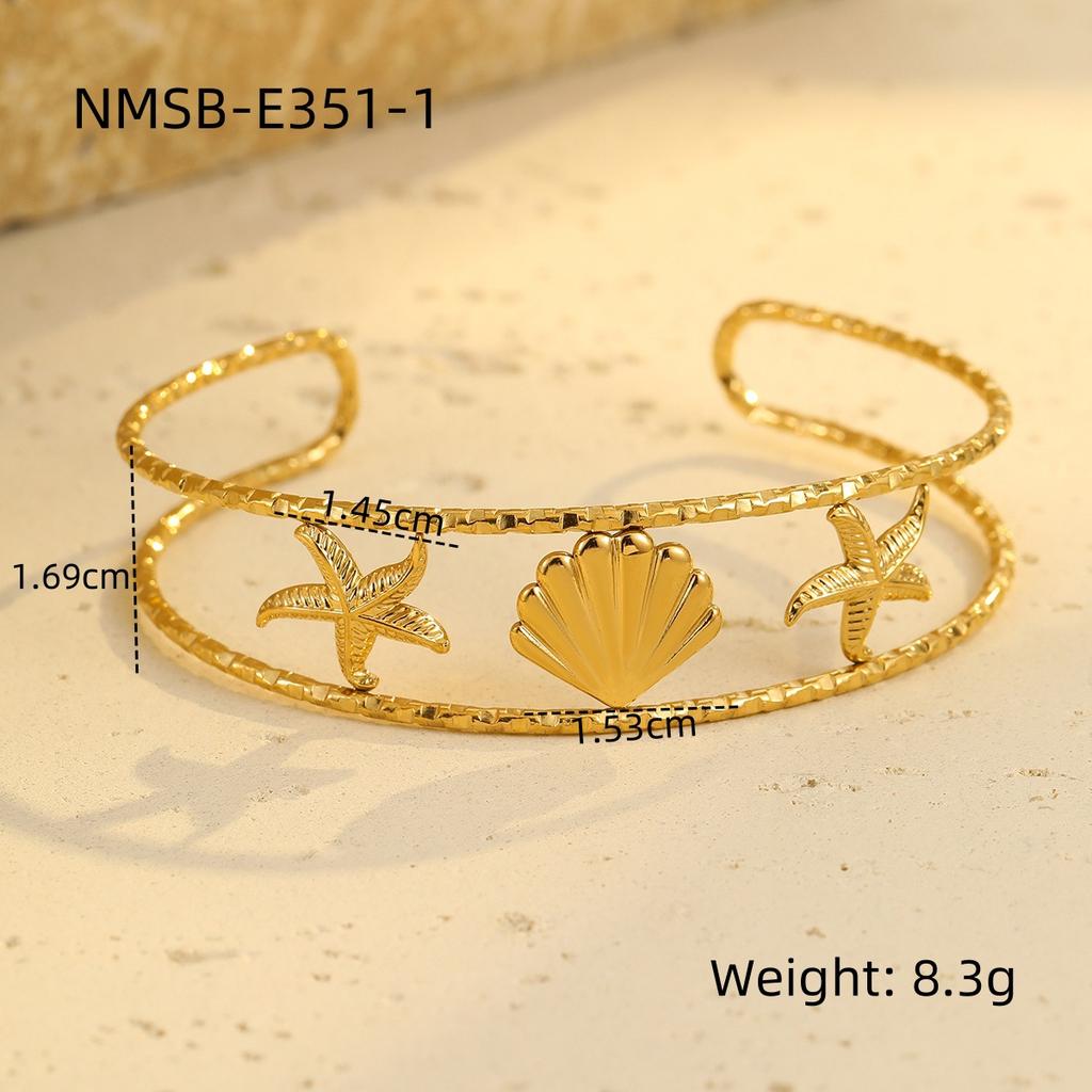 GEMCHIC Women's Ocean Breeze Summer Vacation Cuff Bracelet Stainless Steel Seashell Starfish Gold Plated Jewelry