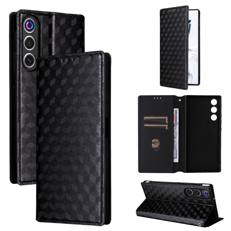 Cubic Grid Texture Flip Leather Phone Case