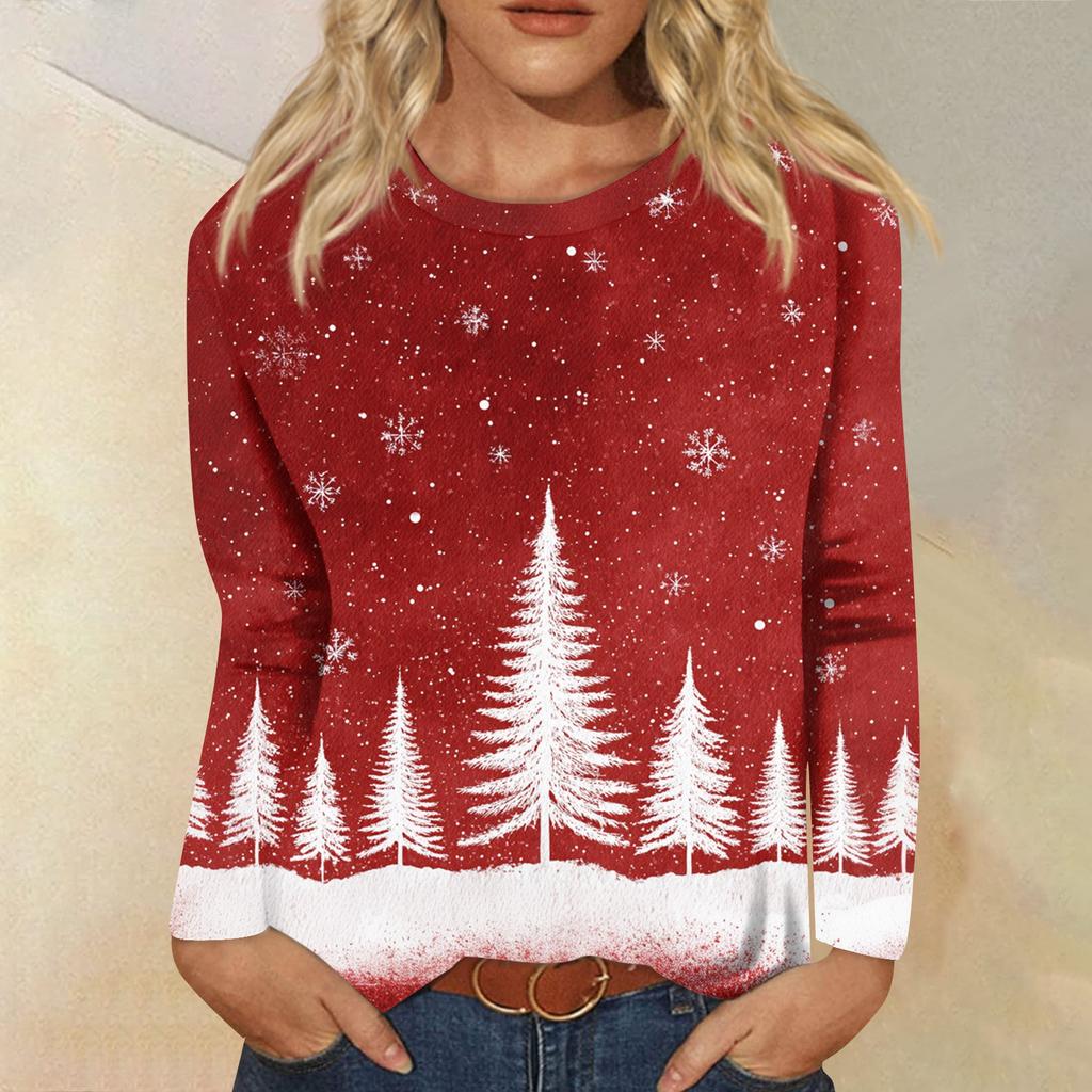 Women's Fashion Casual Long Sleeve  Print Round Neck Top