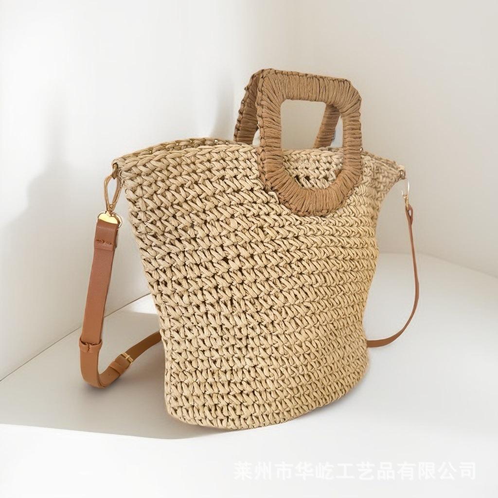 2025 new oblique span hand-carry dual-purpose papyrus woven bag fashionable Mori summer vacation commuter hand-woven bag