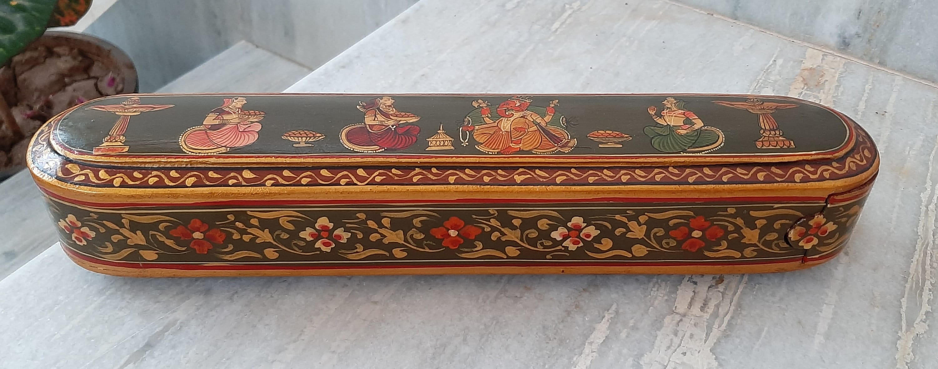 Vintage Wooden Ganesha Pen Box Handcrafted Indian Trinket Storage 16 X 8 X 24 l x w x h разноцветный 85850₽