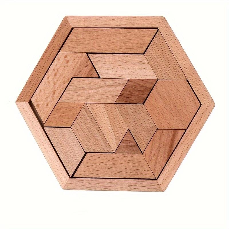 Hexagon Tangram Puzzle, Wooden Puzzle Toys for Children and Adults, Challenging Puzzles Wooden Brain Teasers Puzzle for Adults