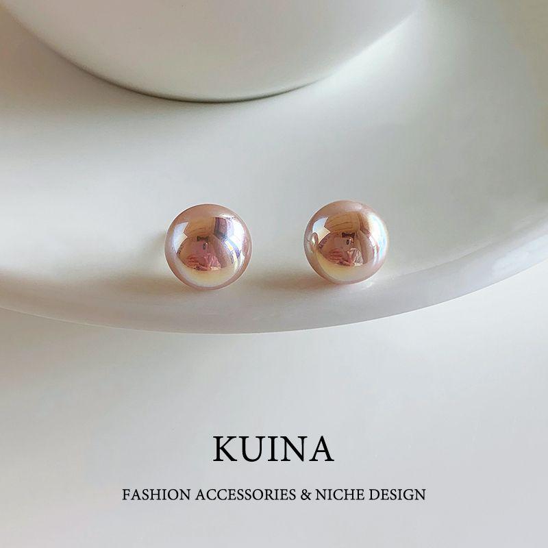 

Bread Pearl Stud Earrings Accessible Luxury Fancy Dignified Generous Style Sterling Silver Earring/Pin Female Niche Style All-Match Ear Jewelry As Shown in Pictures