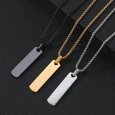 Stainless Steel Punk Square Pendant Necklace For Men Women Blank Bar Couples Necklaces Birthday Christmas Jewelry Accessories