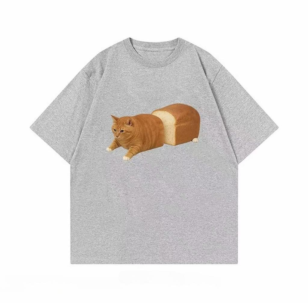 Summer Loose Funny Bread Cat Print Tshirt Unisex Oversized Cotton Short Sleeve Tee Harajuku Streetwear Casual Summer Tops