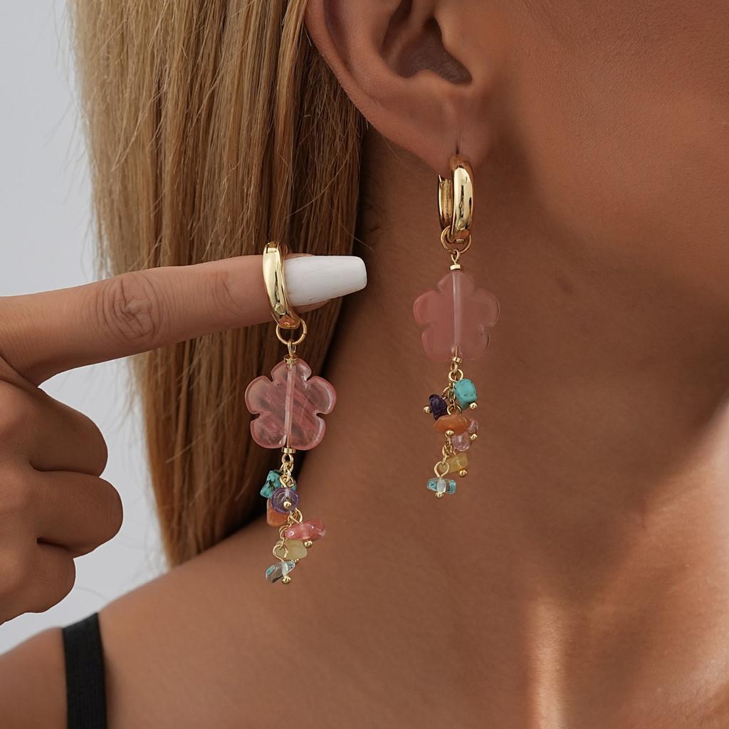 Trendy Irregular Natural Stone Flower Tassel Earrings Fashion Womens
