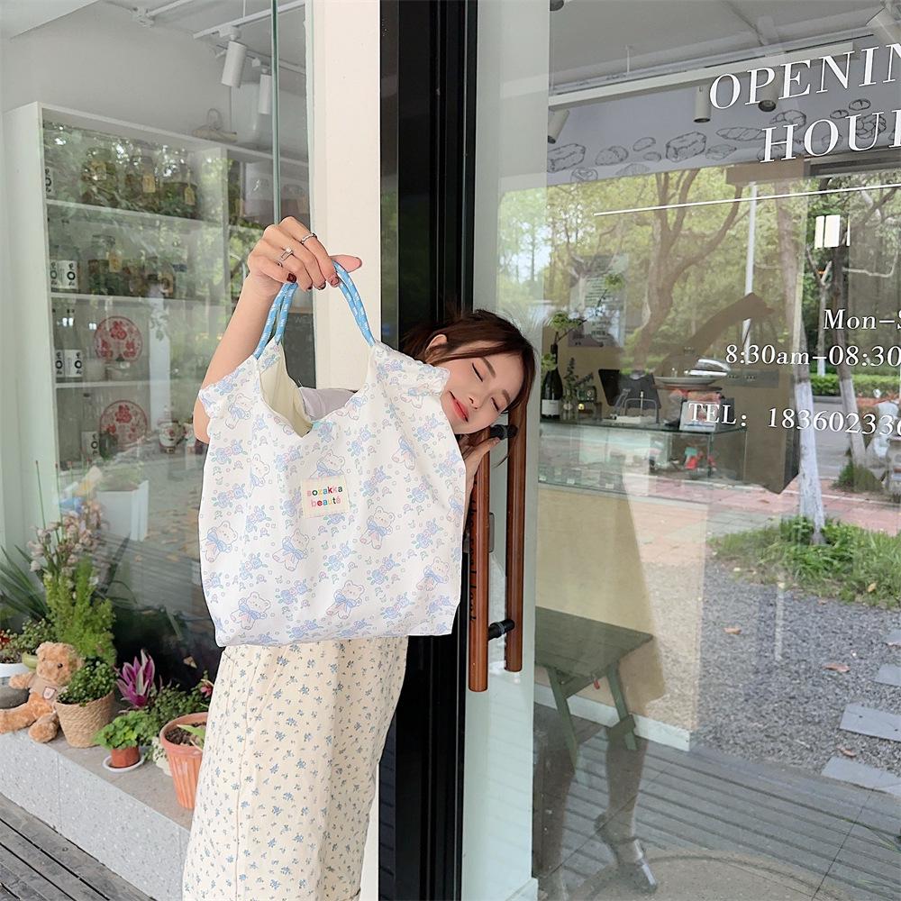 Korean Cartoon Canvas Tote Bag for Women - Large Capacity Handbag for Shopping & Work