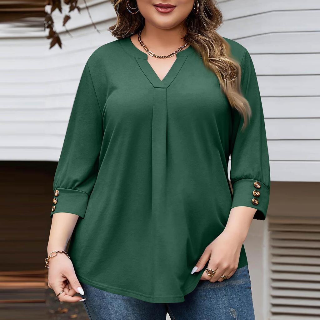 Women's Fashionable Casual Plus-Size V-Neck Button-Down Short-Sleeve Top