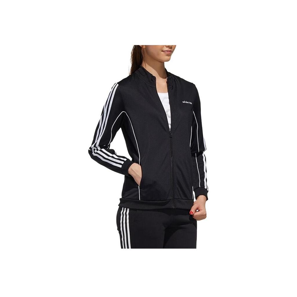 Adidas Neo Retro Sports Stand Collar Striped Sleeve Design Zip Jacket Women Jacket Black GP5805
