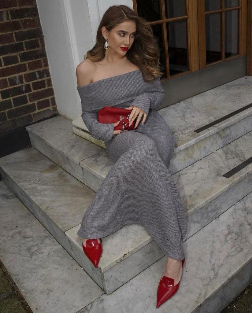 2024 High-End European & American One-Shoulder Sweater Dress - Women's Long, Waist-Hugging, Hip-Wrapping Style