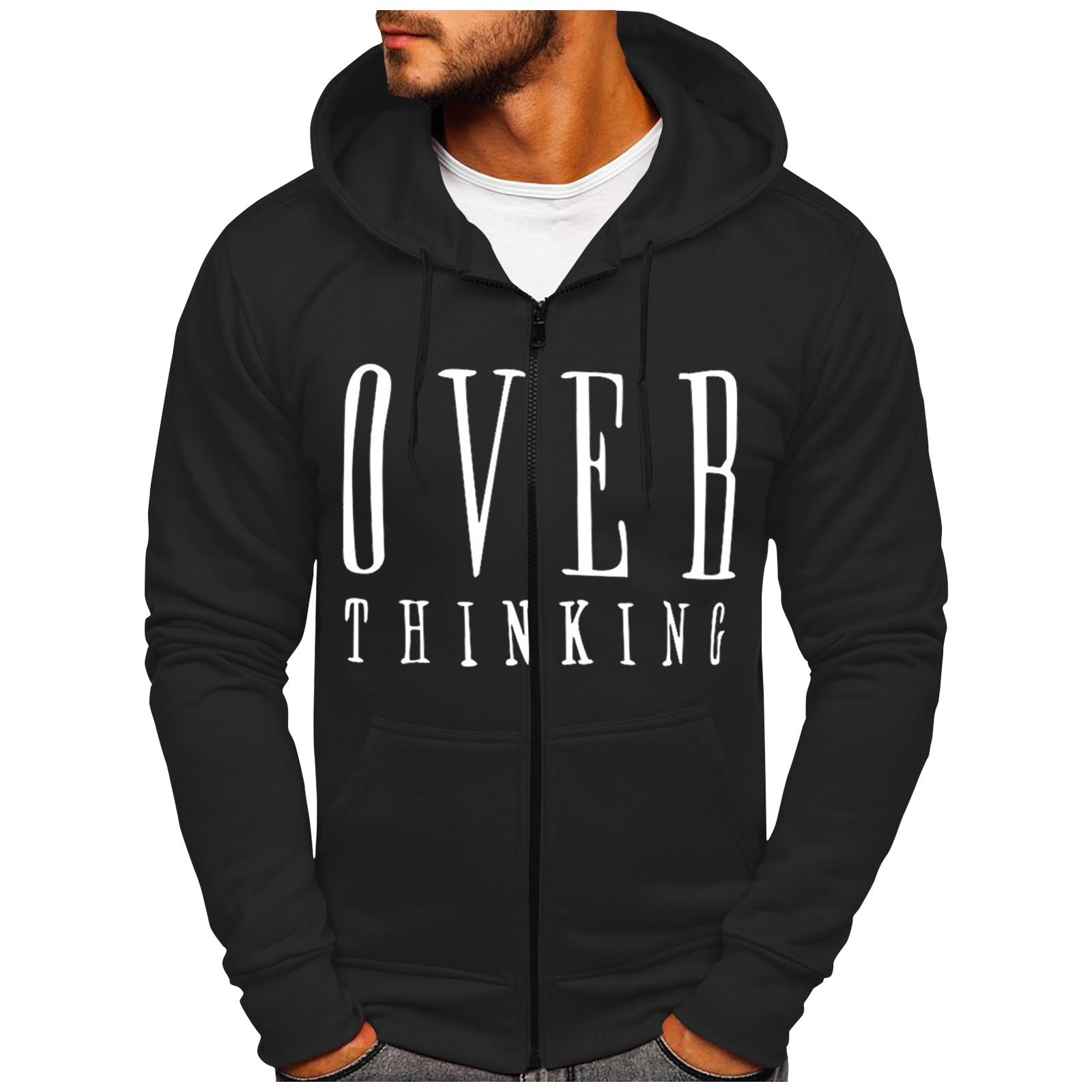 

Мужская свободная толстовка на молнии с капюшоном и принтом, мужская повседневная модная спортивная толстовка L чёрный