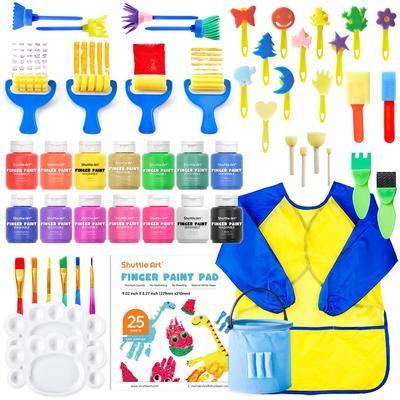Shuttle Art Finger 14 Includes Doodle and for Finger and Art and Painting Tools Paints, Colors, 53-Piece Set, 60ml, Book, Brush, Palette, Water-Based,