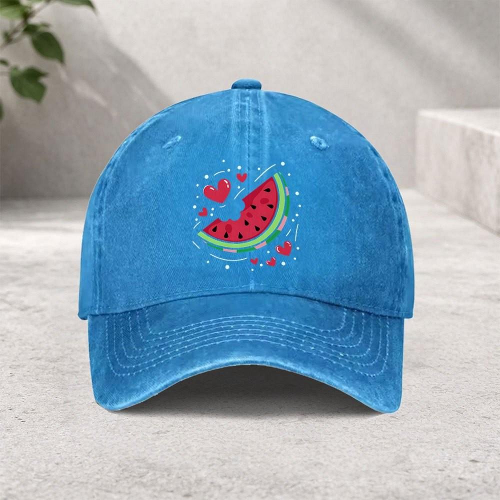 Watermelon Hearts Washed Denim Baseball Cap Vintage Adjustable Outdoor Street Style Hat
