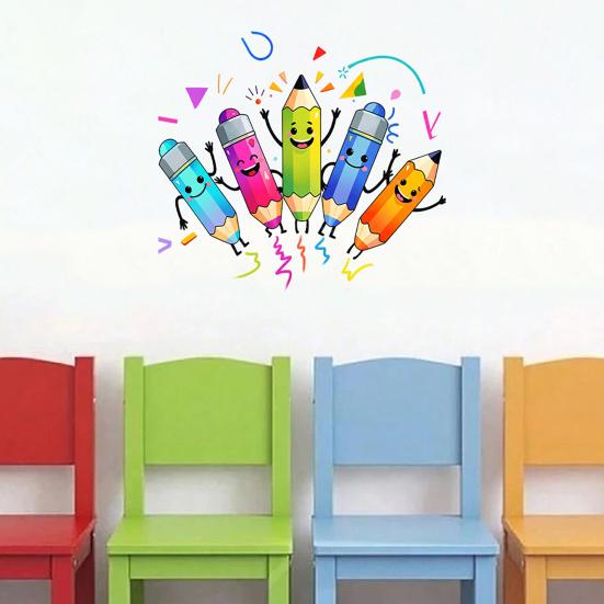 Colorful Pencils Wall Sticker Cartoon Kids Room Wall Decals Peel And Stick Classroom Wall Mural Art for Playroom Nursery Wall