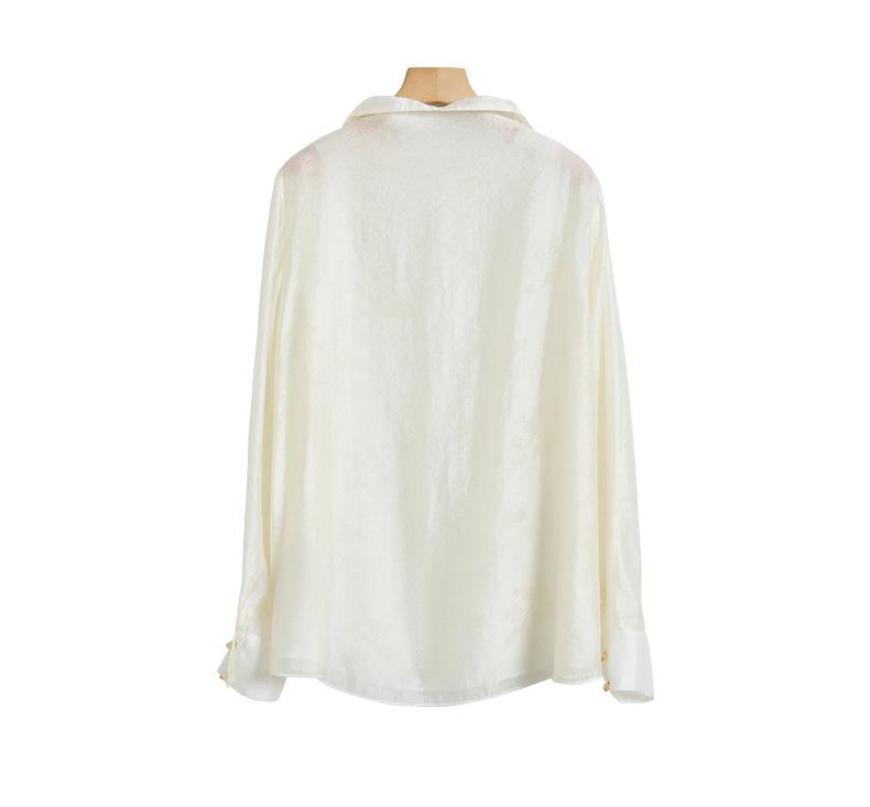 Rongtai Women's Elegant Spring 2026 Jacquard Dark Pattern Loose Shirt with Half-Open Collar