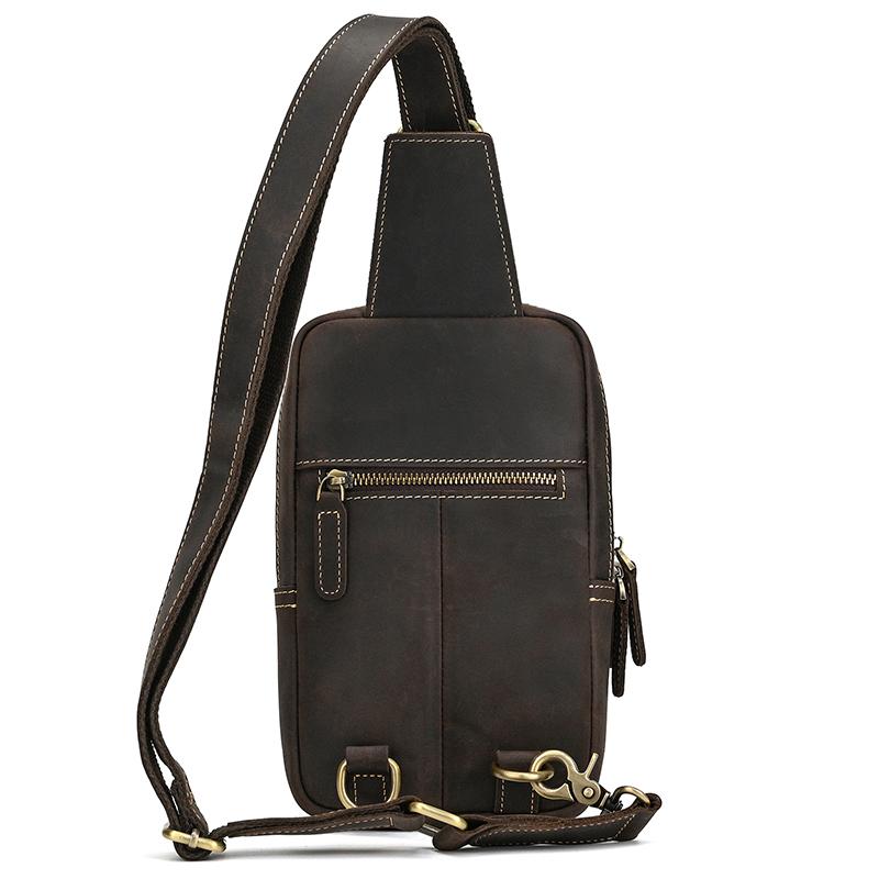 Simple Style Leather Chest Bag Crazy Horse Leather Retro Chest Pack Sling Bag Crossbody Chest Packs Thick Cowhide Men's Bags