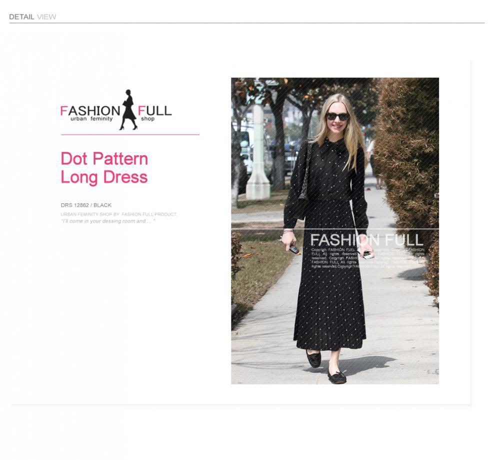 Plus Size Women's Polka Dot Long Sleeve Bohemian Pleated Dress