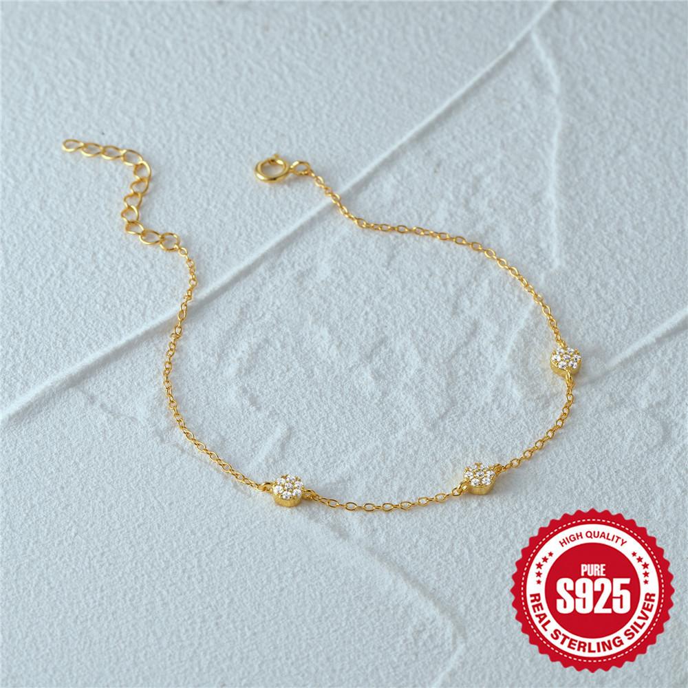 Stylish And Simple S925 Sterling Silver Interval Three Round Brand Diamonds Daily Matching Women'S Bracelet Bracelet