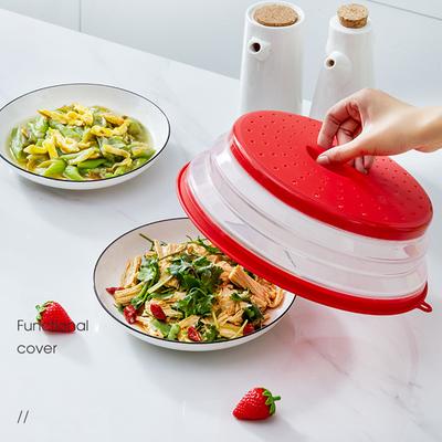 Microwave Splatter Cover Collapsible Food Plate Cover Drainer Basket Microwave Heating Splash-proof Cover Kitchen Cooking Lid