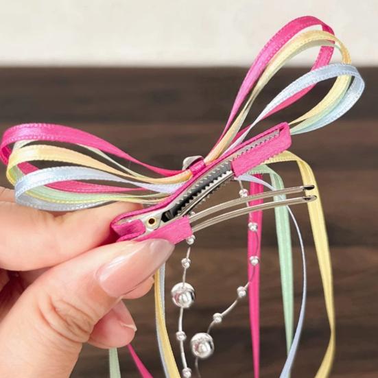 Hairpin Multi-Layer Satin Ribbon Bow Beads Long Tassel Hair Clip Ballet Style Stable Clamping Hair Pin Hair Accessories