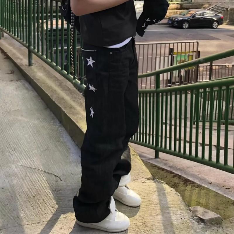 Mens Black Stretch Denim Jeans Straight Fit Zip Fly Slimming Casual Trousers Youth Streetwear