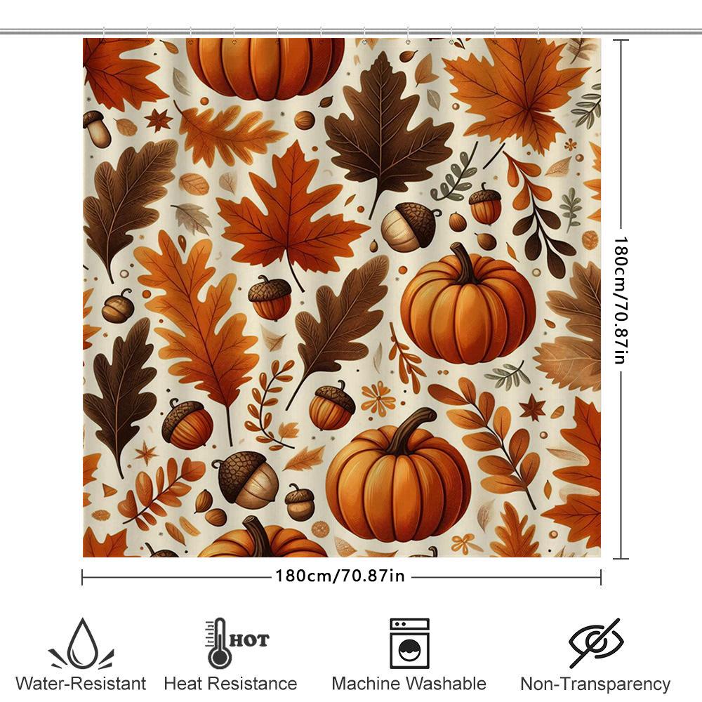 Autumn Leaves Pumpkin Shower Curtain Waterproof Fabric Bathroom Decor Multicolor Pattern For Home Kitchen Use. This Title Adhere