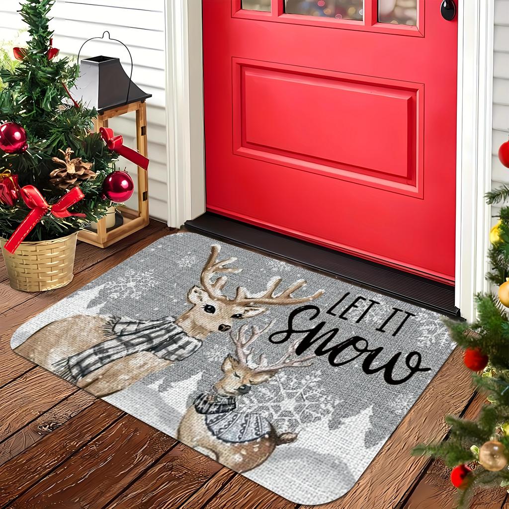 1Pcs Anti Fatigue Kitchen Rugs Christmas Gray Elk Print Waterproof Non-Slip Thick Cushioned Kitchen Mat Heavy Duty Comfort Standing Mat for Kitchen