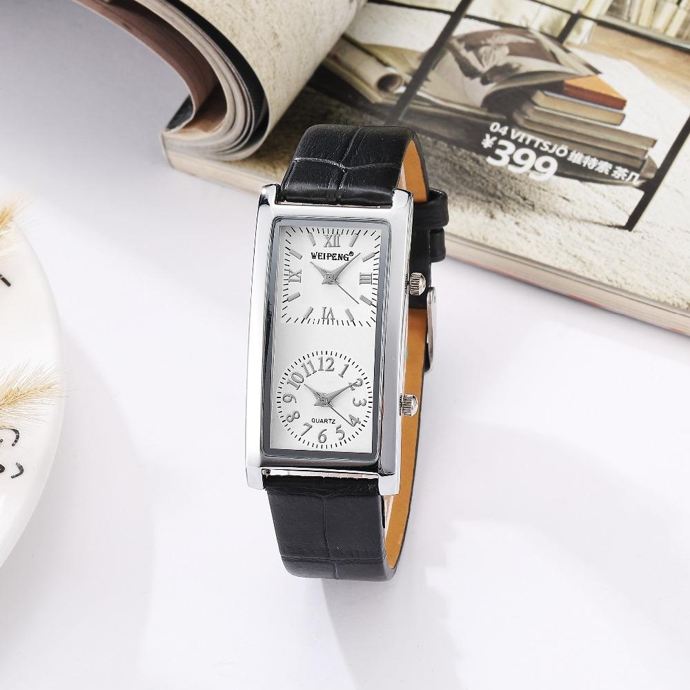 Moderne Herren Damen Uhr Kreativ Doppeltes Zifferblatt Quarz Leder Rechteckige Armbanduhr für Herren Elegante Minimalistische Partneruhr Geschenk