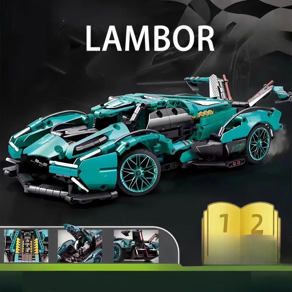 Technical Super Speed Green Lamborghinis Sports Car Model Building Blocks Famous Vehicle Assemble Bricks Kid Toys for Adult Gift