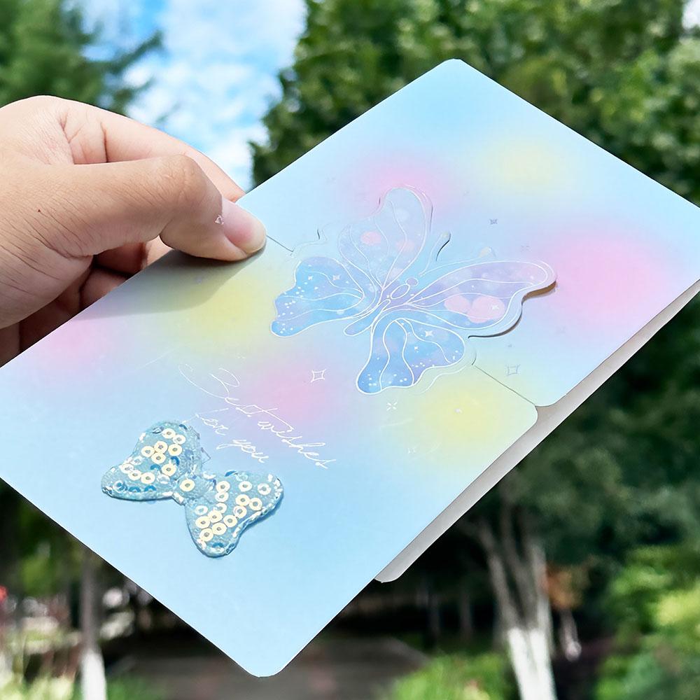 4 pcs Butterfly shaped greeting card, exquisite message envelope, postcard, bow, three fold discount card