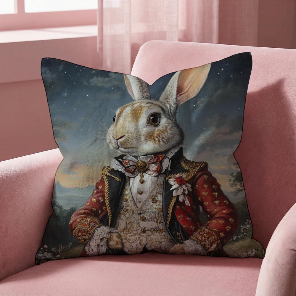 R-Retro Rabbit Portrait ARTWORK Cushion Cover Multi-Scene Pillow Cover for Home & Car - Reversible, Soft & Durable for Daily Use