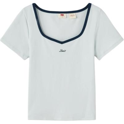 Levis Bequemes Vielseitiges Slim Fit Kurzarm Rippstrick Rundhals T-Shirt Damen Tops 003SM-0001