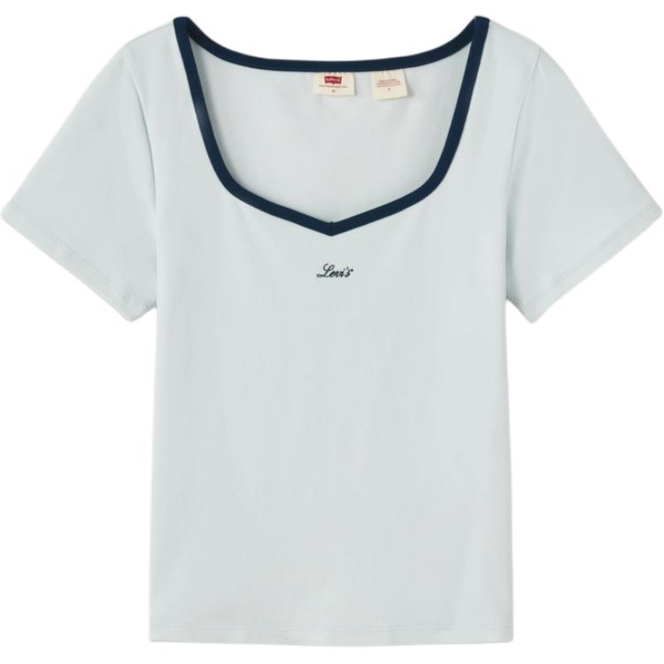 Levis Comfortable Versatile Slim Fit Short Sleeve Ribbed Round Neck T-Shirt Women Tops 003SM-0001