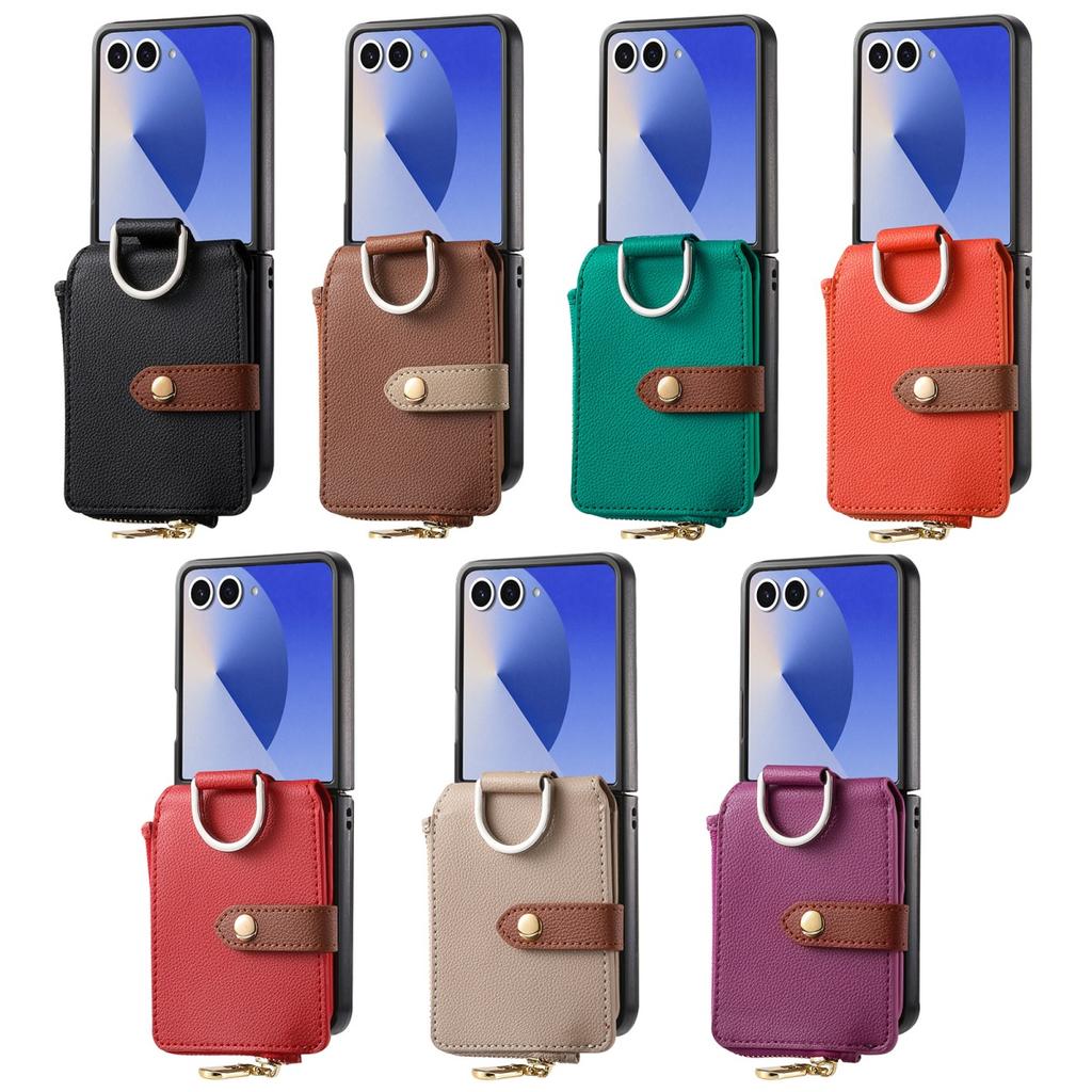 Custodia Portacarte di Lusso per Telefono per Samsung Galaxy Z Flip 8 7 6 5 4 3 5G Flip8 Flip7FE Portafoglio Portamonete ad Anello in Pelle PU Cover Rigida