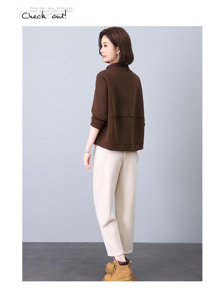 2024 Korean Style Petite Mom Casual Fashion Sweatshirt Two-Piece Set