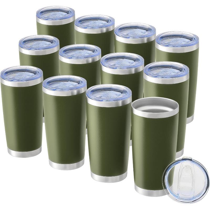 Tumbler da 20oz all'ingrosso, Set di 12 tumbler in acciaio inossidabile con coperchio e cannuccia, Tazza a doppia parete isolata sottovuoto per incisore laser