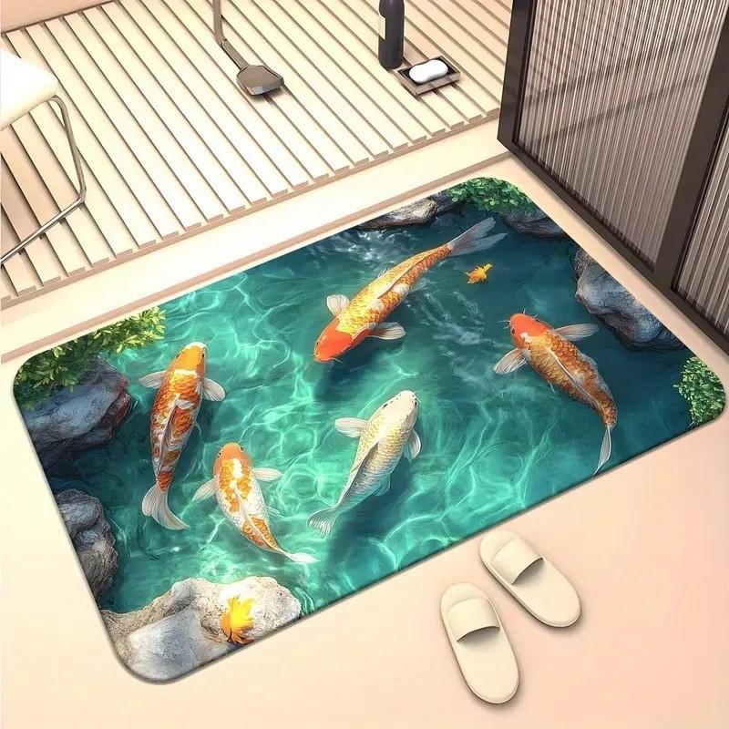 Modern Koi Fish 3d Diatomaceous Earth Bath Mat With Absorbent Non Slip Design For Bathroom And Hallway
