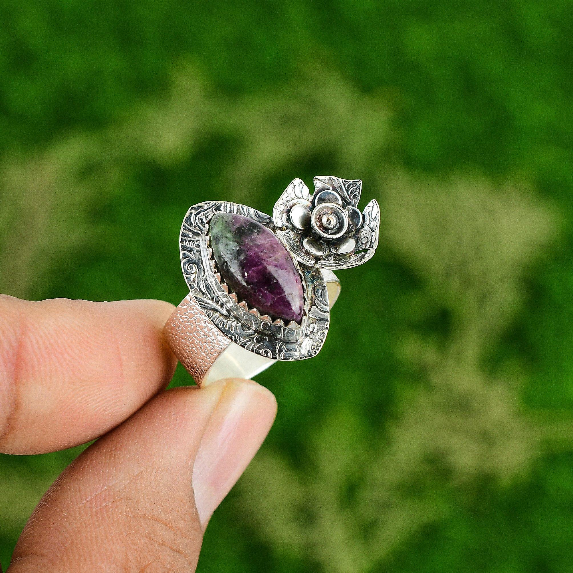 

Natural Ruby Zoisite Gemstone Promise Flower Ring Size 9 925 Sterling Silver 9