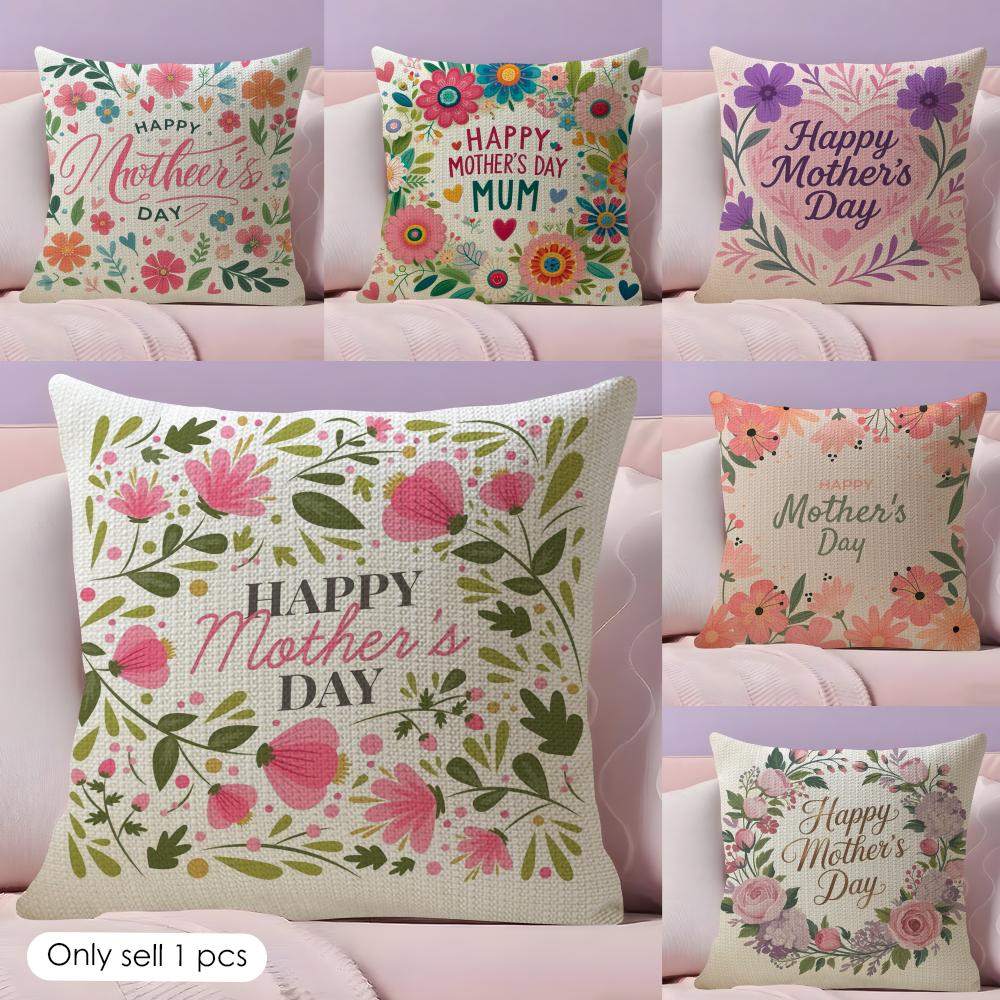 Happy Mothers Day Cushion Cover Natural Linen Organic Fabric DoubleSided Printing Couch Pillow Covers Home Decor