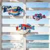 Modern Nursery Wall Art 3Pcs Wooden Fish Art, Nautical Hanging Ornaments, Rustic Ocean Style Punch Free Sculpture, Coastal Decorations for Beach House