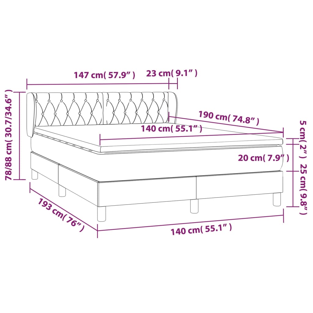 Vidaxl Continental Bed with Mattress, Cream, Fabric, 140X190 Cm