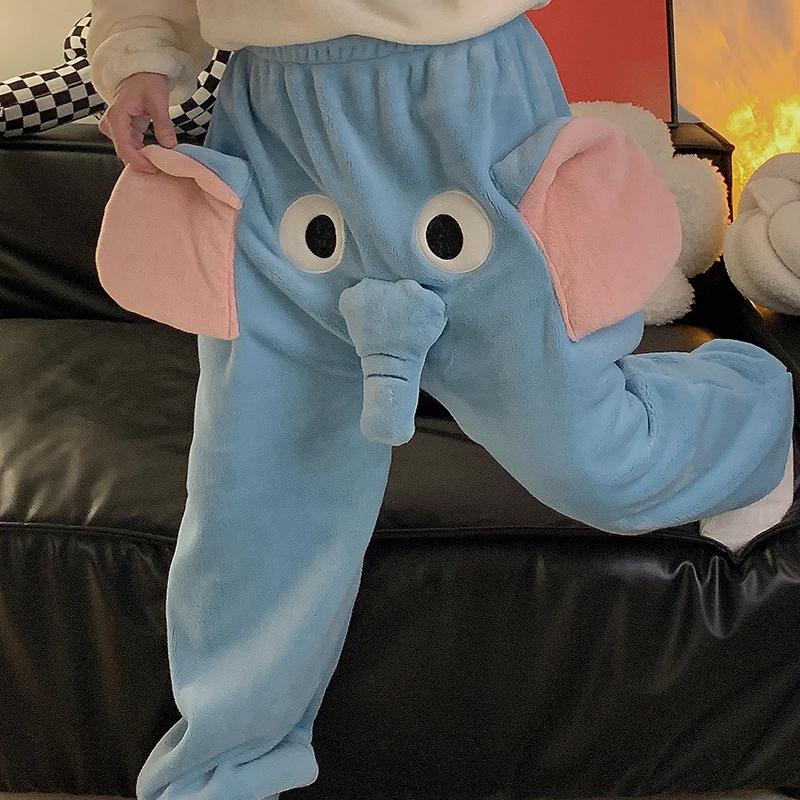 Pijama elefant Lenjerie de dormit din flanel Pantaloni cu nas mare și urechi Pantaloni drăguți din catifea coral corali Îmbrăcăminte de acasă pentru toamnă iarnă